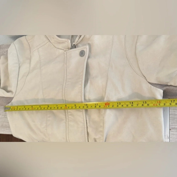 Free People Cool & Clean Vegan Leather Moto Jacket Cream Size 6 Wool Blend - Picture 9 of 11